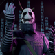 A spirit wears a mask and stands in front of a black screen with text in Ghostwire: Tokyo on PS5.